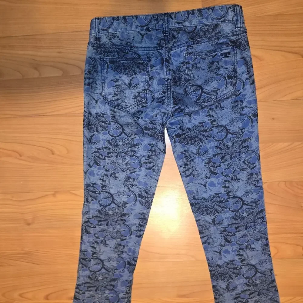Tory Burch Blue Patterned Straight Leg Jeans